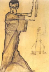 Self-Portrait with Raised Arms